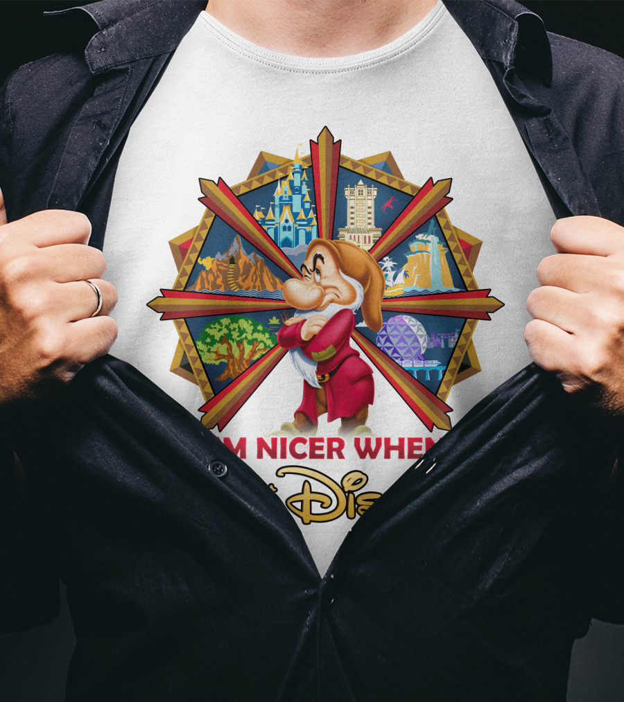 I'm Nicer When I'm At Disney Grumpy Character With Disney Parks Icons T-Shirt