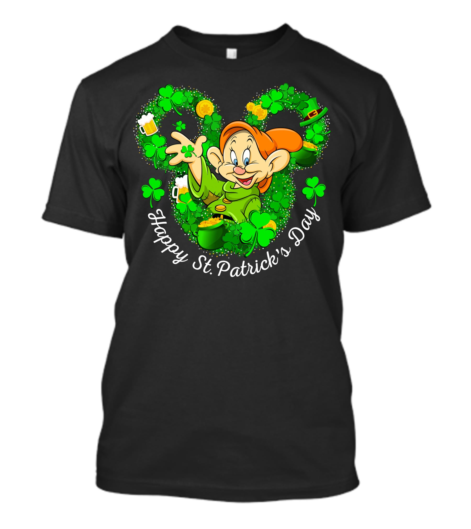 Dopey Happy St. Patrick's Day Shamrock And Beer Celebration Green Theme T-Shirt