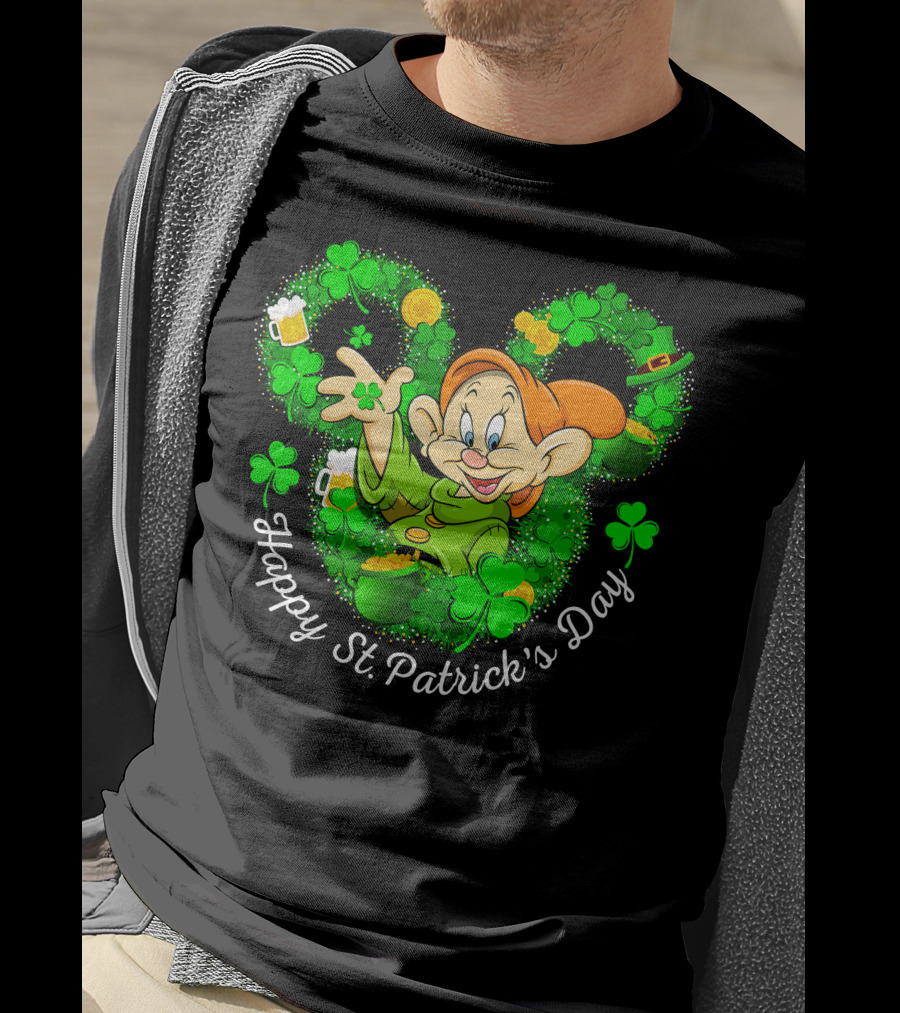 Dopey Happy St. Patrick's Day Shamrock And Beer Celebration Green Theme T-Shirt