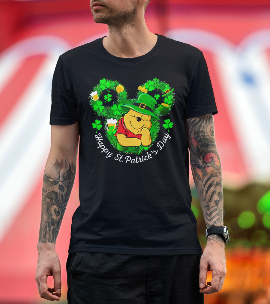 Happy St. Patrick's Day Pooh Shamrock And Leprechaun Hat T-Shirt