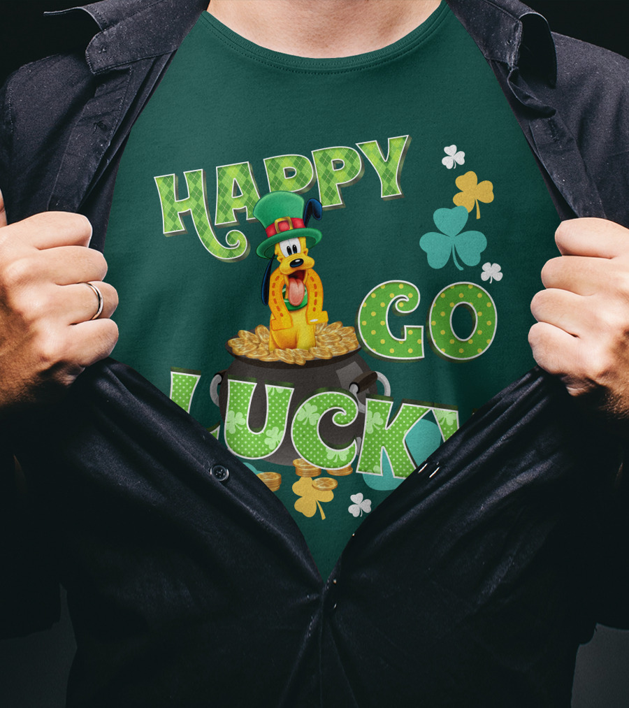 Happy Go Lucky Pluto St. Patrick's Day Theme With Lucky Charms And Gold Coins T-Shirt