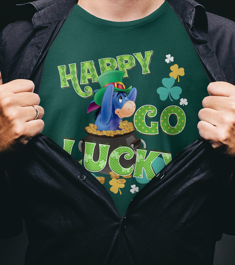Eeyore Happy Go Lucky St. Patrick's Day Pot Of Gold T-Shirt