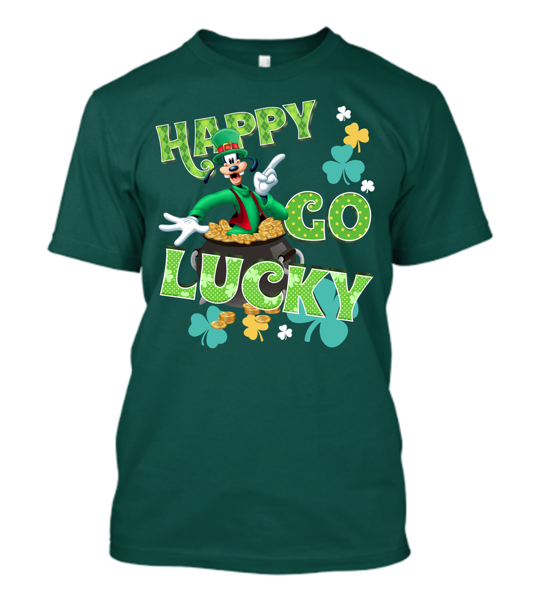 Happy Go Lucky Goofy Pot Of Gold Shamrocks T-Shirt