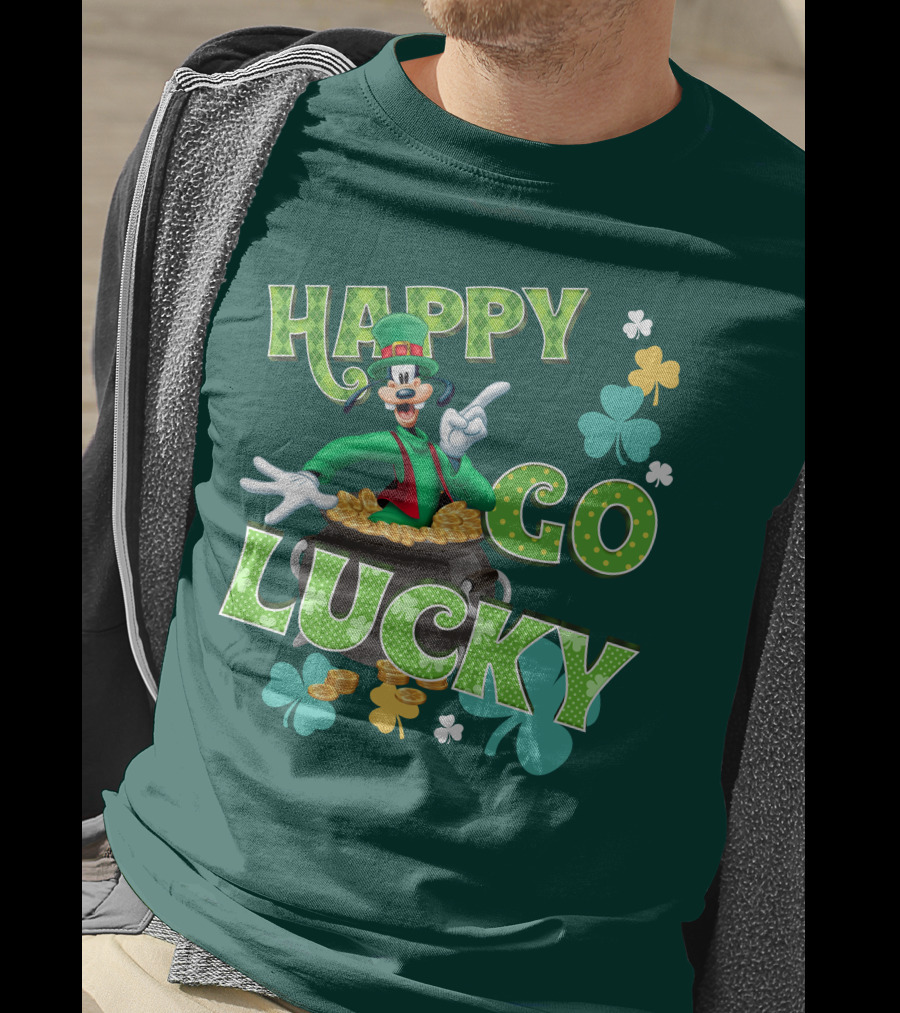 Happy Go Lucky Goofy Pot Of Gold Shamrocks T-Shirt