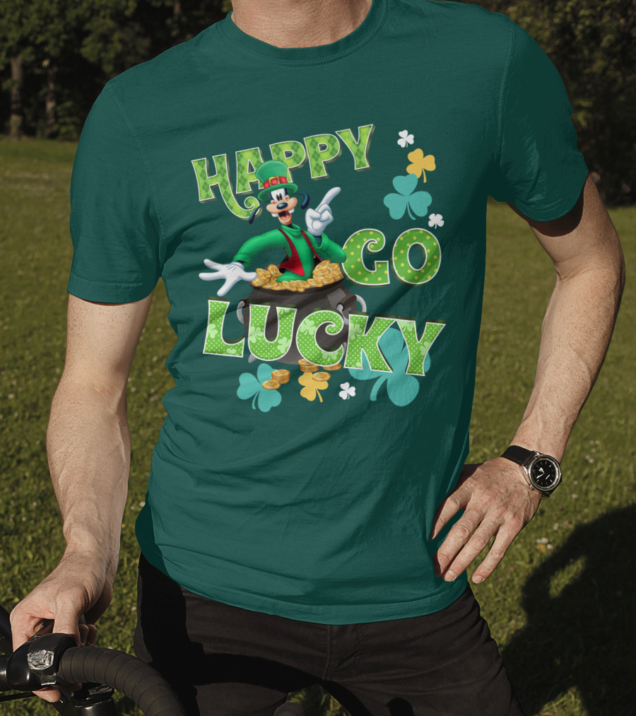 Happy Go Lucky Goofy Pot Of Gold Shamrocks T-Shirt