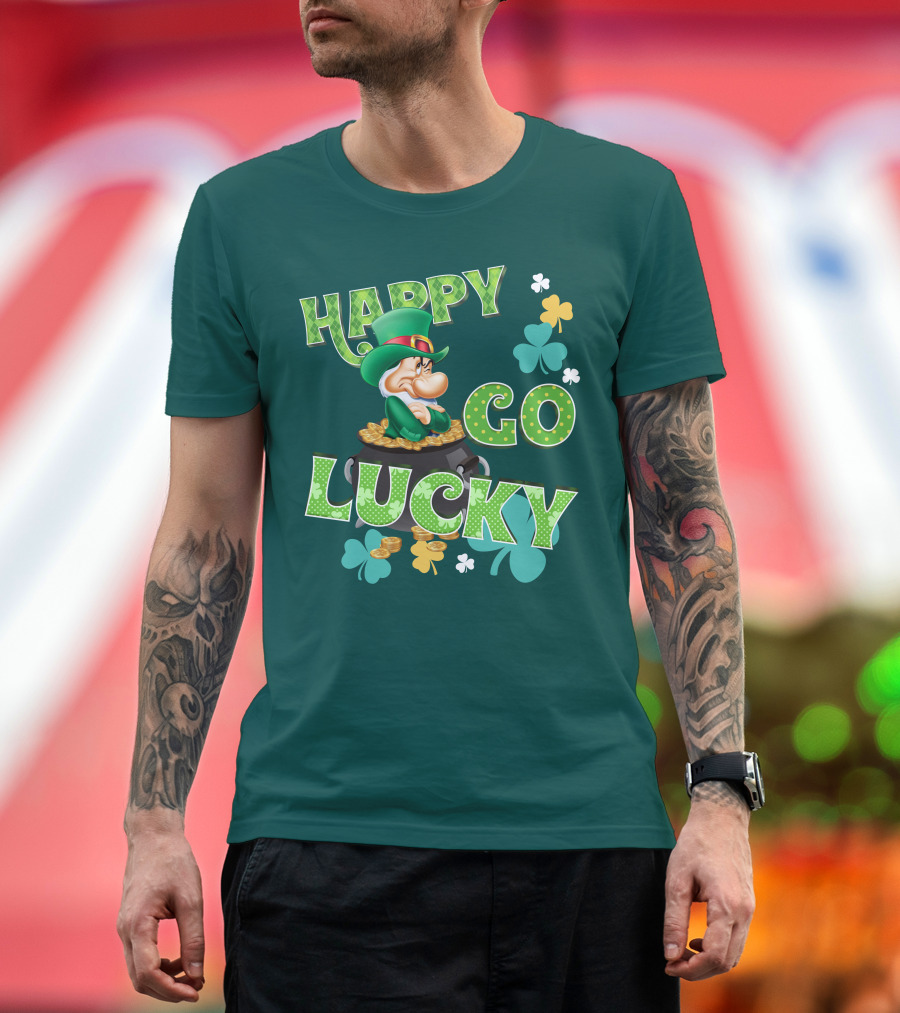 Happy Go Lucky Grumpy Dwarf Leprechaun Pot Of Gold Shamrocks T-Shirt
