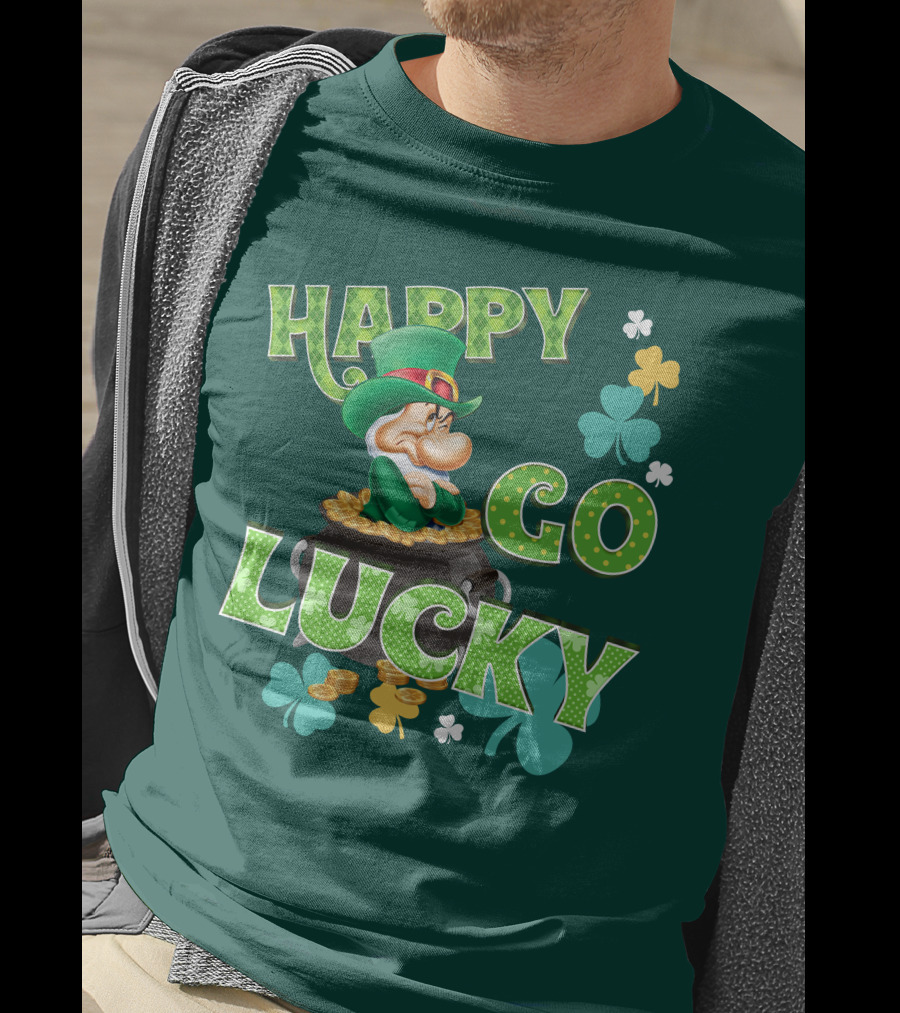 Happy Go Lucky Grumpy Dwarf Leprechaun Pot Of Gold Shamrocks T-Shirt