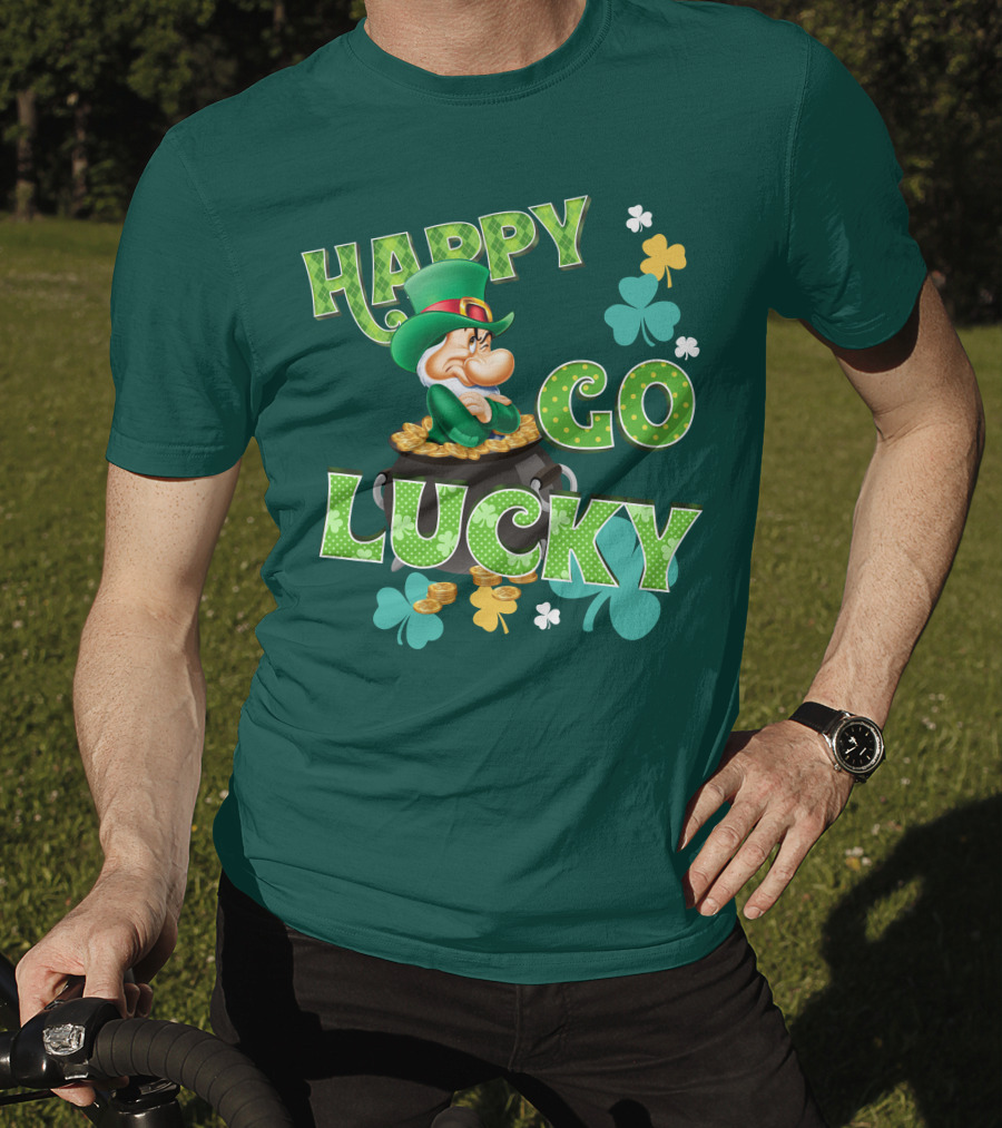 Happy Go Lucky Grumpy Dwarf Leprechaun Pot Of Gold Shamrocks T-Shirt
