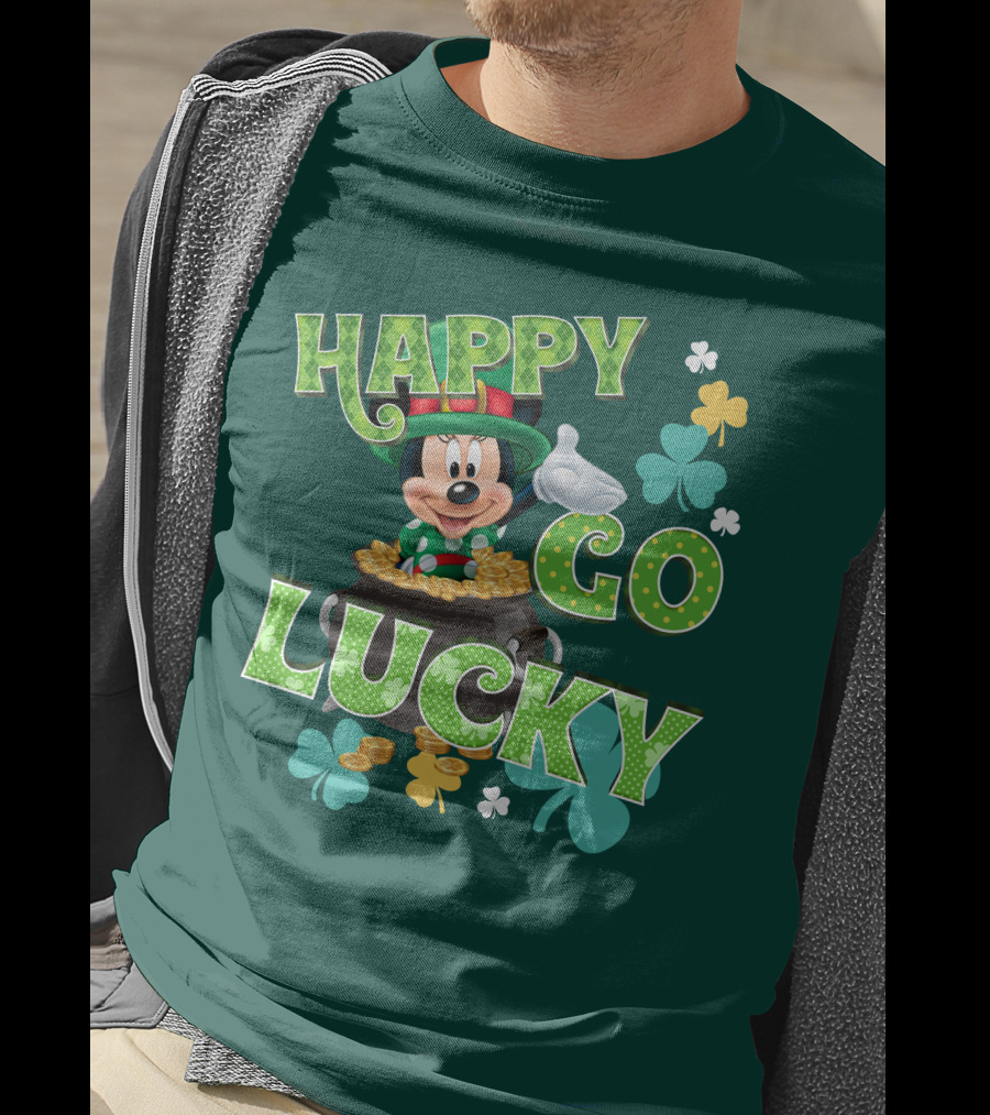 Happy Go Lucky Minnie Mouse Shamrock Pot Of Gold T-Shirt