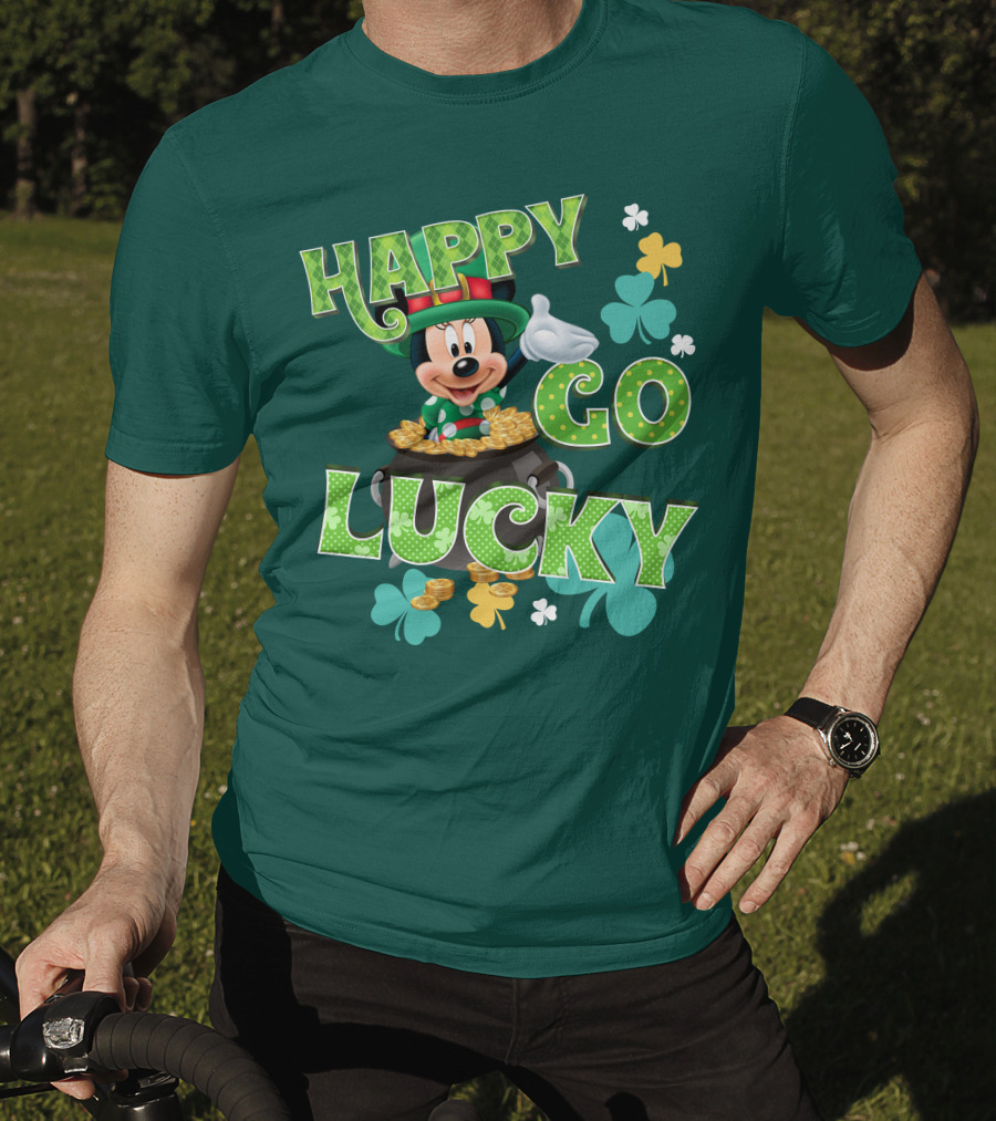 Happy Go Lucky Minnie Mouse Shamrock Pot Of Gold T-Shirt