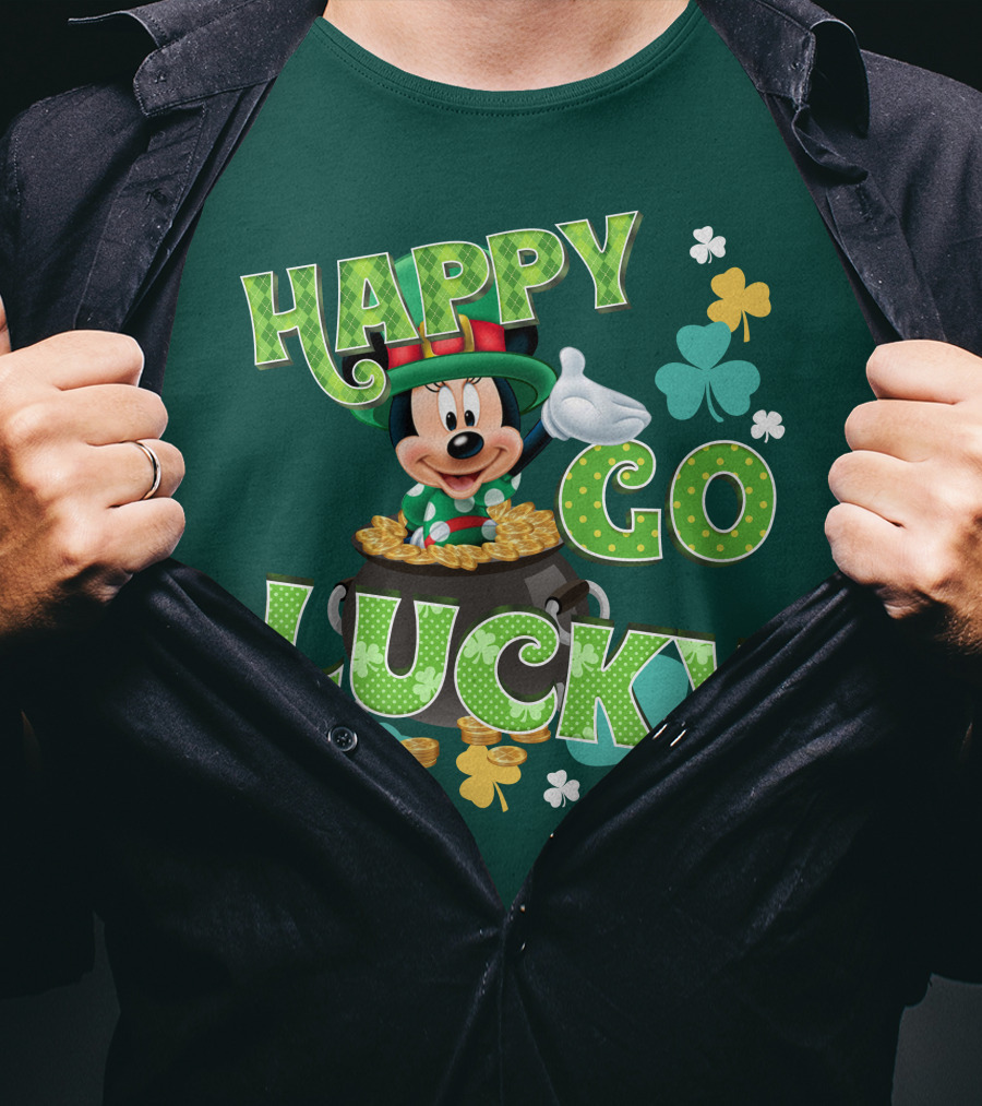 Happy Go Lucky Minnie Mouse Shamrock Pot Of Gold T-Shirt