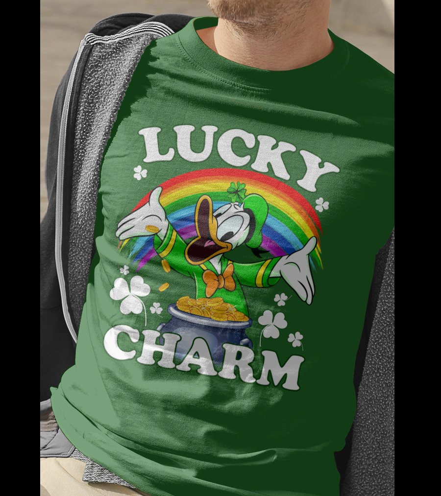 Lucky Charm Donald Duck Pot Of Gold Shamrocks Rainbow T-Shirt