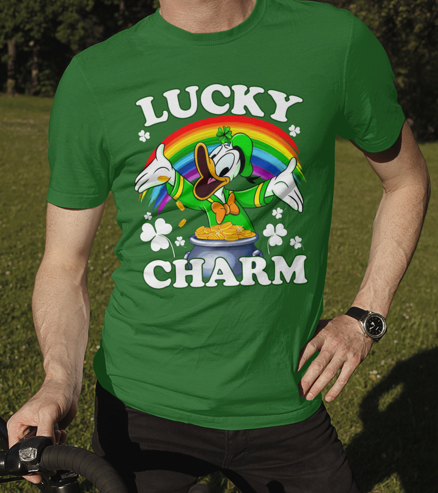 Lucky Charm Donald Duck Pot Of Gold Shamrocks Rainbow T-Shirt