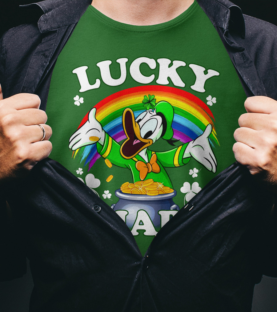 Lucky Charm Donald Duck Pot Of Gold Shamrocks Rainbow T-Shirt