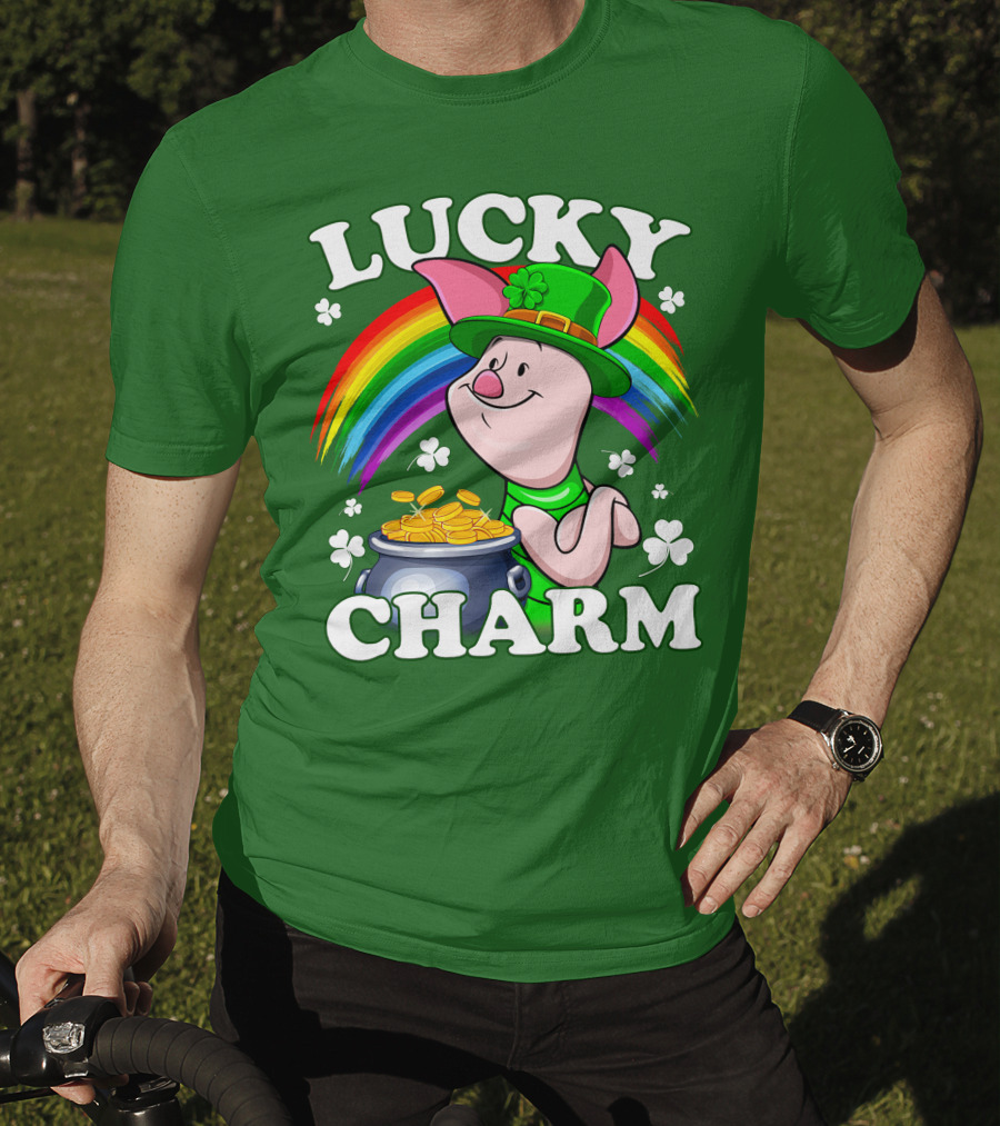 Lucky Charm With Piglet In Leprechaun Hat And Rainbow T-Shirt