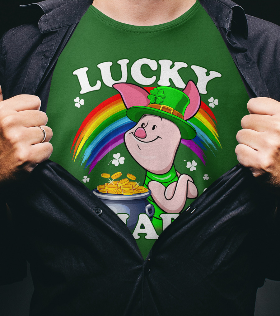 Lucky Charm With Piglet In Leprechaun Hat And Rainbow T-Shirt
