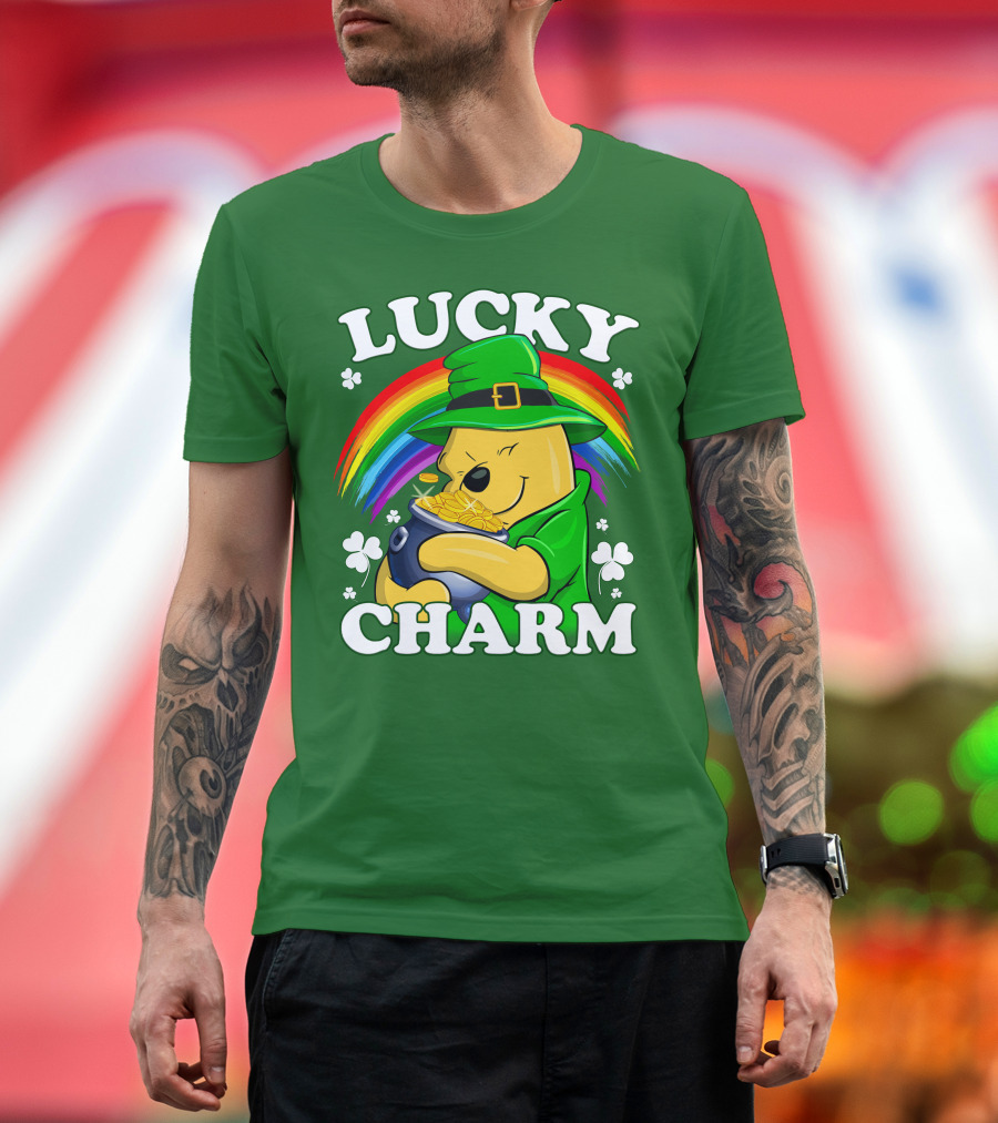 Lucky Charm Pooh Rainbow Pot Of Gold T-Shirt