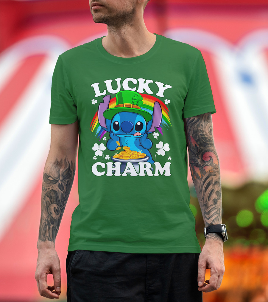 Lucky Charm Stitch Rainbow Pot Of Gold Clover Hat T-Shirt