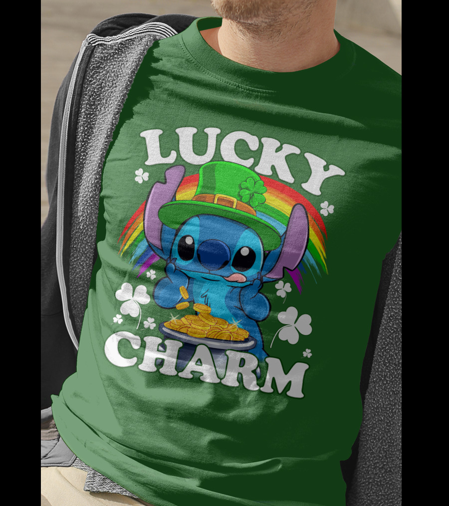 Lucky Charm Stitch Rainbow Pot Of Gold Clover Hat T-Shirt