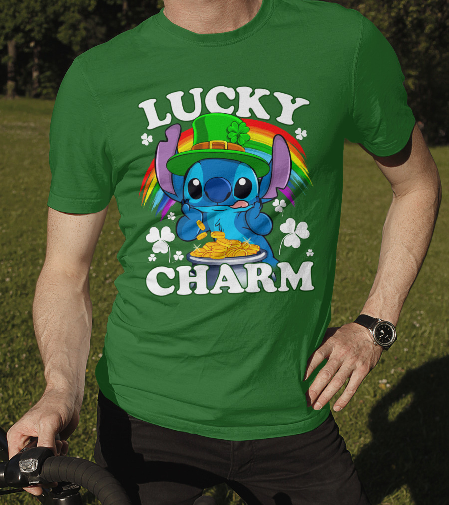 Lucky Charm Stitch Rainbow Pot Of Gold Clover Hat T-Shirt