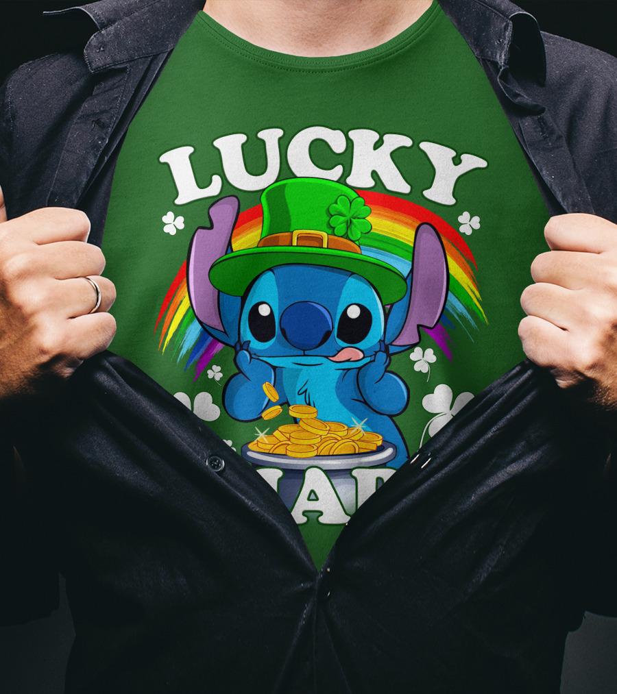 Lucky Charm Stitch Rainbow Pot Of Gold Clover Hat T-Shirt