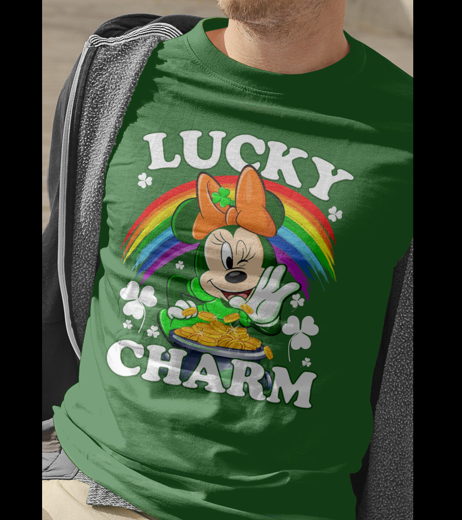 Lucky Charm Rainbow Minnie With Pot Of Gold And Shamrocks T-Shirt