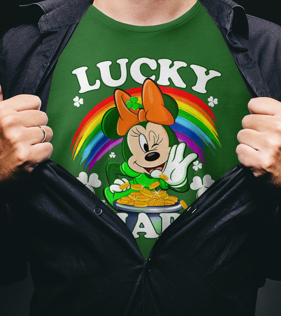 Lucky Charm Rainbow Minnie With Pot Of Gold And Shamrocks T-Shirt
