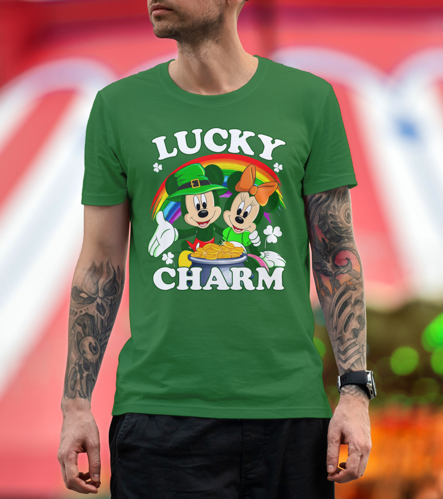 Lucky Charm Mickey And Minnie Rainbow Shamrock Coins T-Shirt