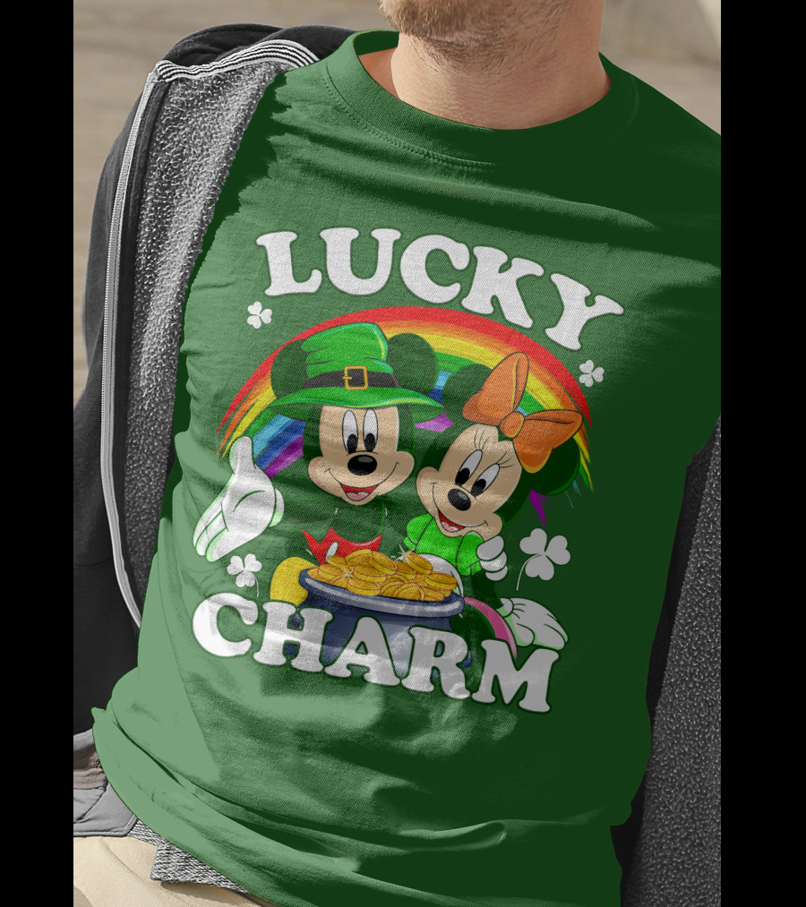 Lucky Charm Mickey And Minnie Rainbow Shamrock Coins T-Shirt