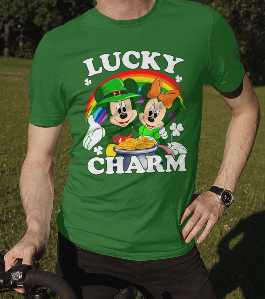 Lucky Charm Mickey And Minnie Rainbow Shamrock Coins T-Shirt