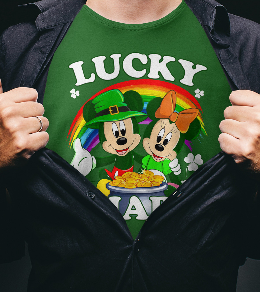 Lucky Charm Mickey And Minnie Rainbow Shamrock Coins T-Shirt