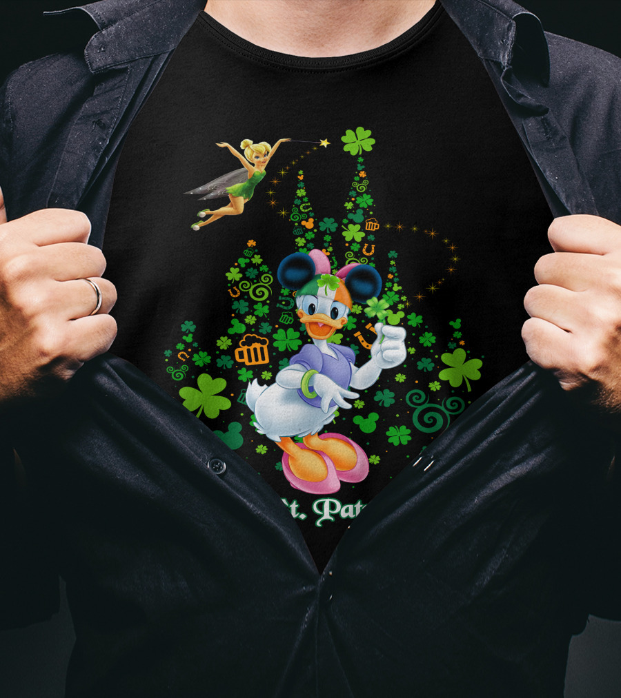 Happy St. Patrick's Day Donald Duck And Tinker Bell Disney Castle Celebration T-Shirt