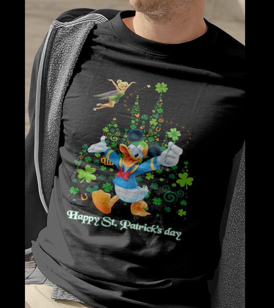 Happy St. Patrick's Day Donald And Tinkerbell With Shamrocks And Castle T-Shirt