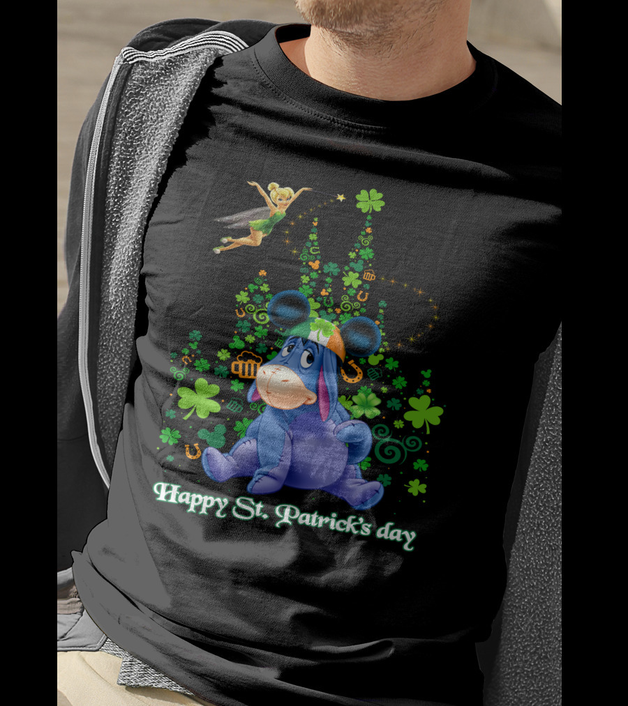 Happy St. Patrick's Day Eeyore With Tinker Bell And Castle T-Shirt