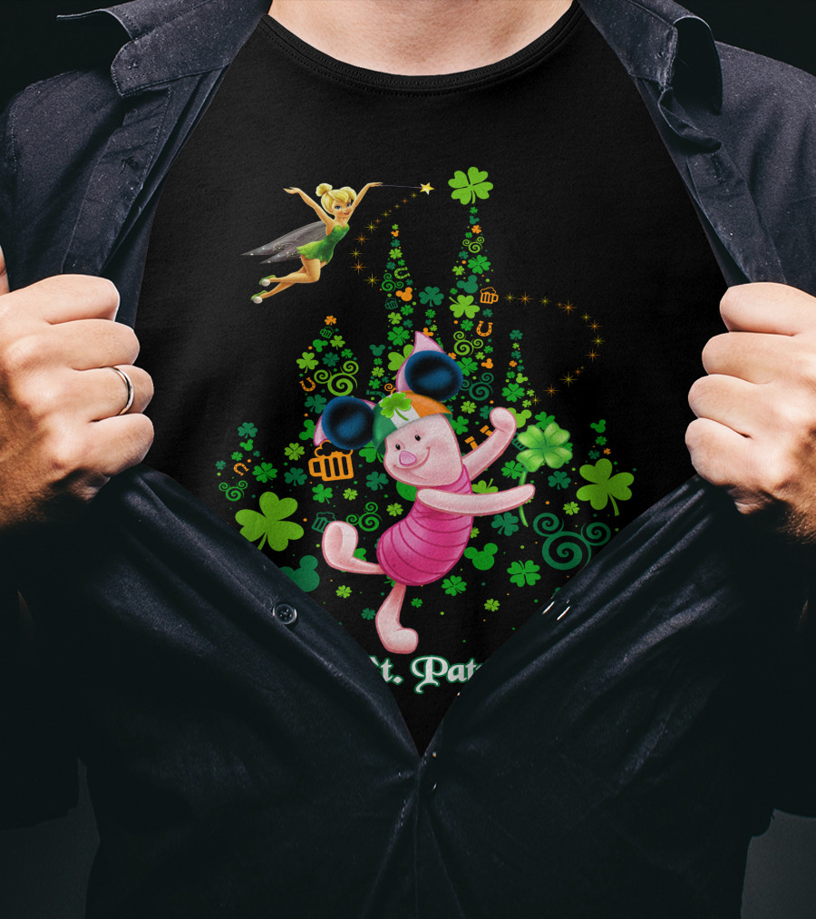 Happy St. Patrick's Day Piglet Tinker Bell Mickey Ears Shamrock Castle T-Shirt