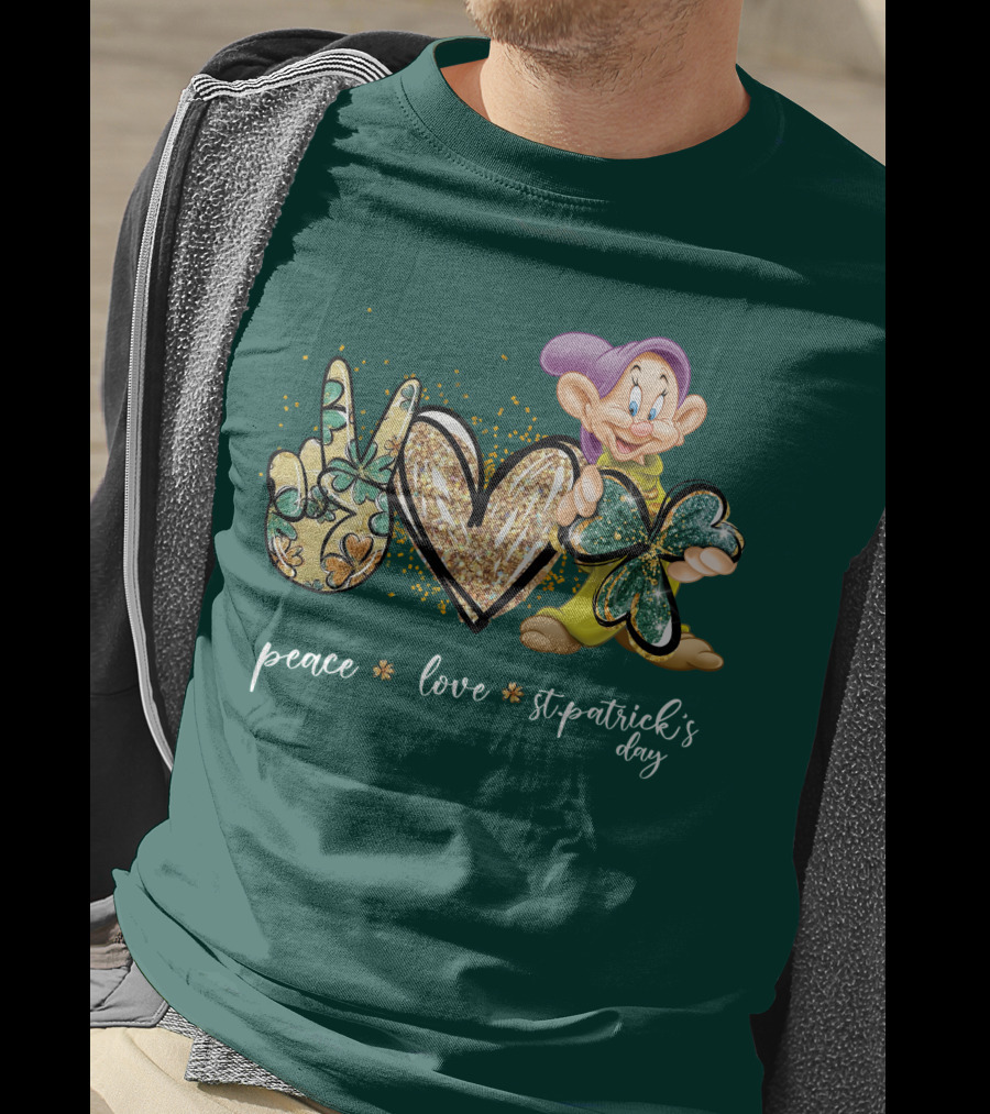 Peace Love St. Patrick's Day Dopey Shamrock T-Shirt