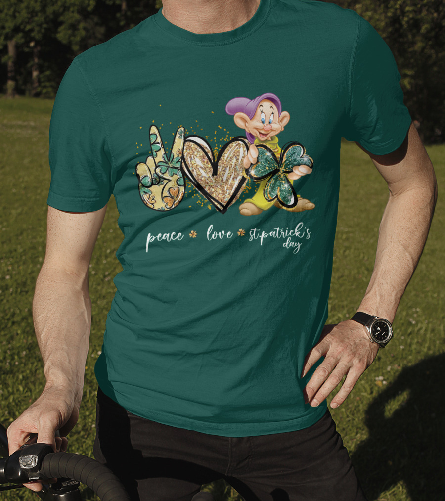 Peace Love St. Patrick's Day Dopey Shamrock T-Shirt