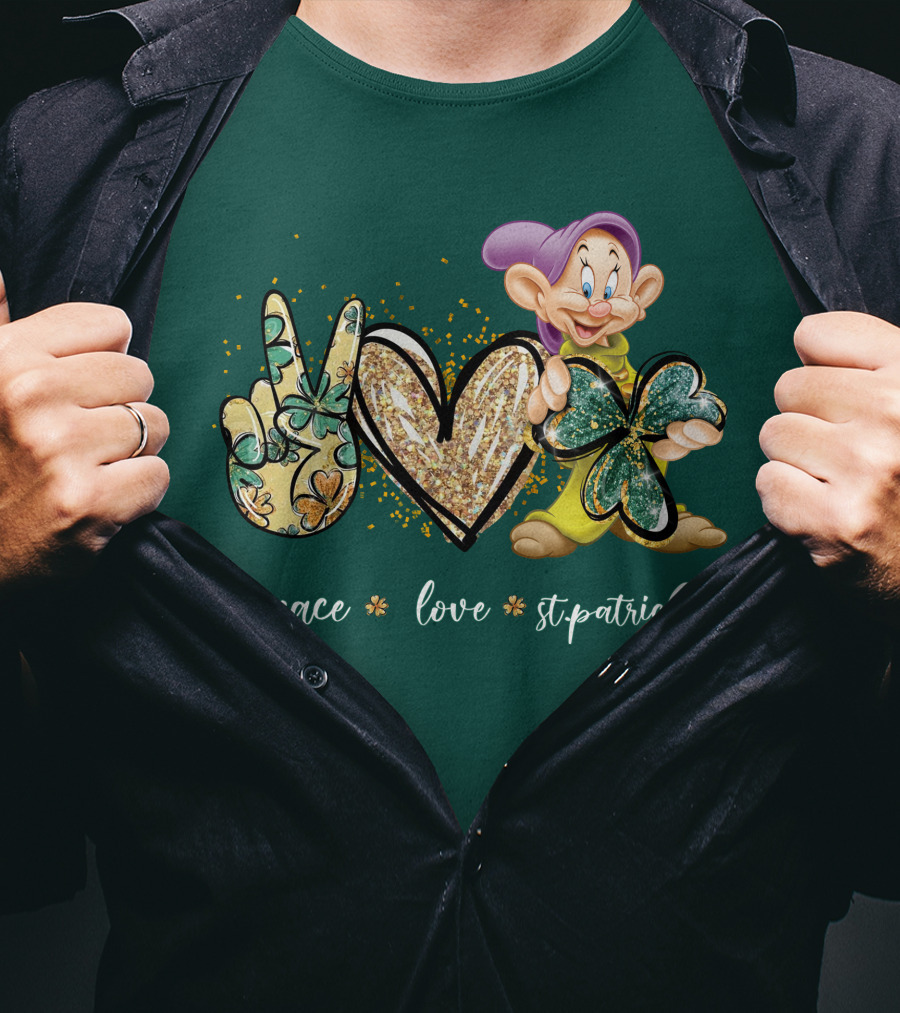 Peace Love St. Patrick's Day Dopey Shamrock T-Shirt