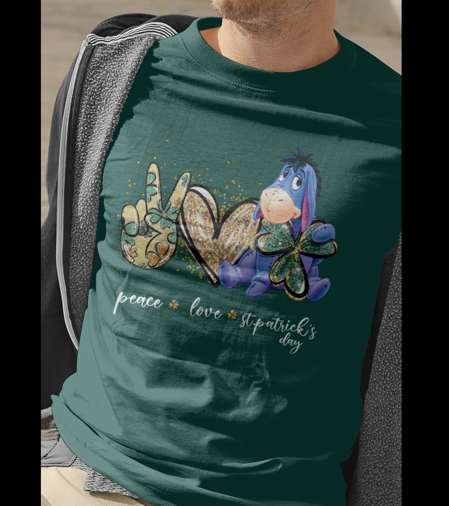 Peace Love St. Patrick's Day Eeyore Shamrock Heart T-Shirt