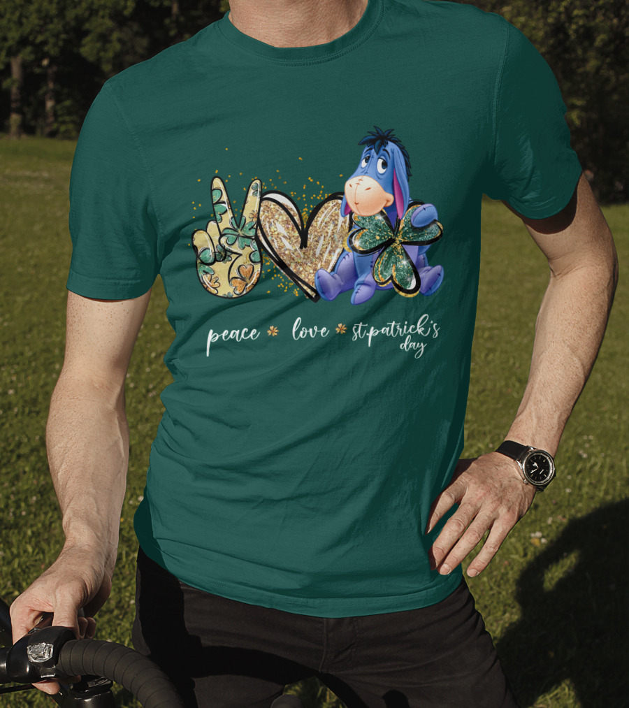 Peace Love St. Patrick's Day Eeyore Shamrock Heart T-Shirt