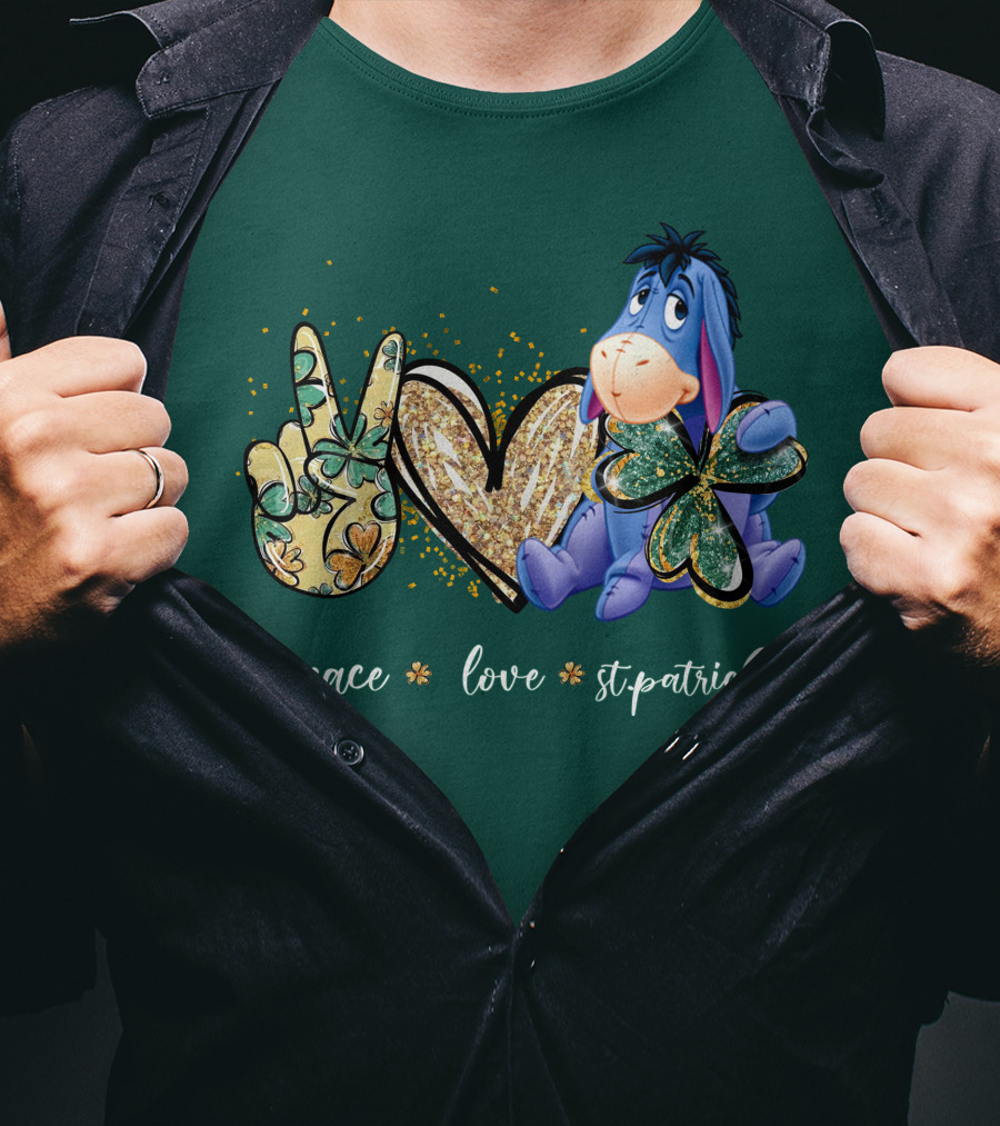 Peace Love St. Patrick's Day Eeyore Shamrock Heart T-Shirt