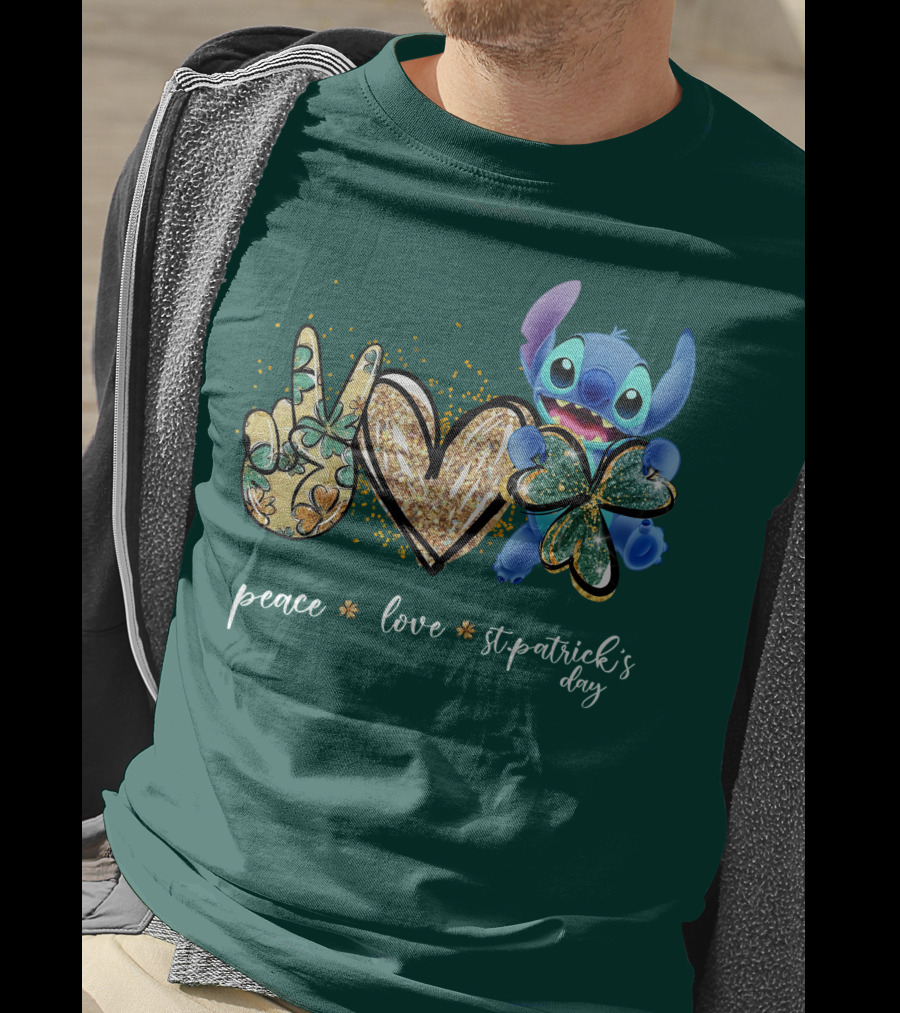 Peace Love St. Patrick's Day Stitch Shamrock Clover T-Shirt