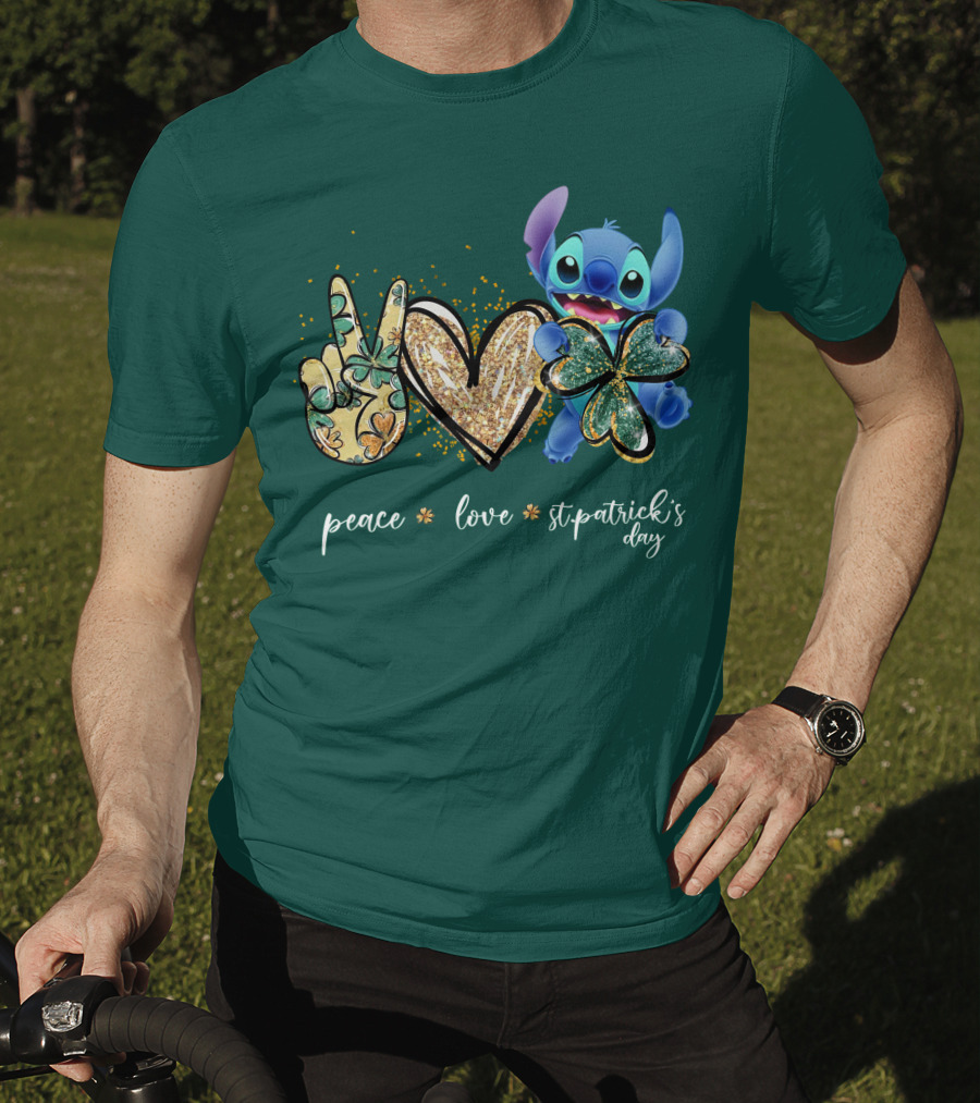 Peace Love St. Patrick's Day Stitch Shamrock Clover T-Shirt