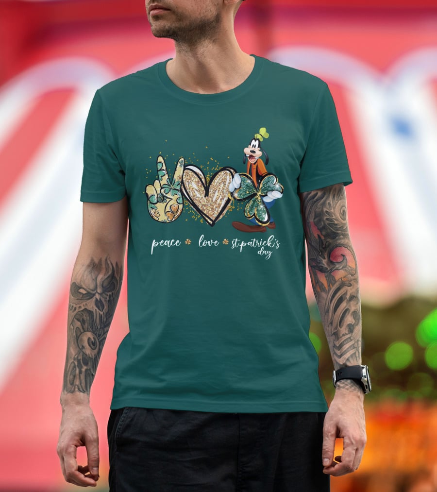 Goofy Peace Love St. Patrick's Day T-Shirt