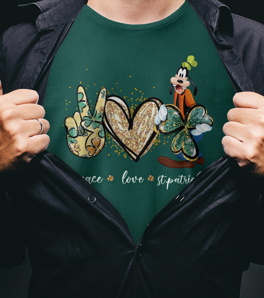 Goofy Peace Love St. Patrick's Day T-Shirt