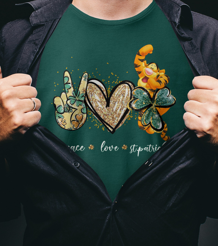 Tigger Peace Love St. Patrick's Day T-Shirt