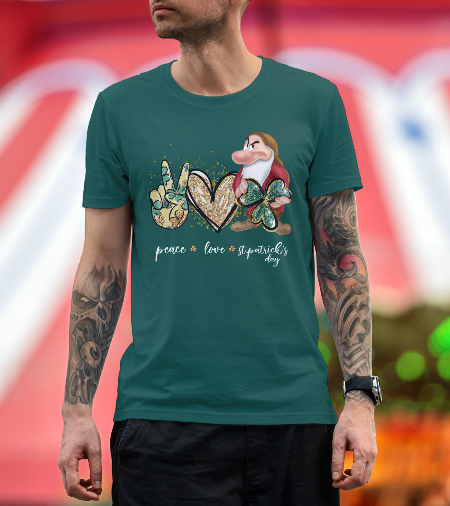 Peace Love St. Patrick's Day Grumpy Dwarf Clover T-Shirt