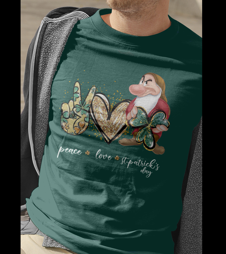 Peace Love St. Patrick's Day Grumpy Dwarf Clover T-Shirt