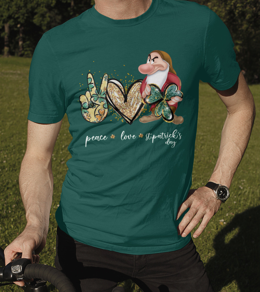 Peace Love St. Patrick's Day Grumpy Dwarf Clover T-Shirt