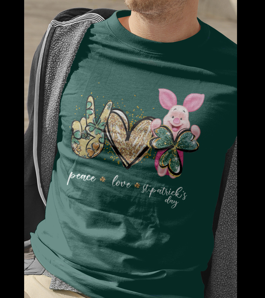 Peace Love St. Patrick's Day Piglet Shamrock T-Shirt